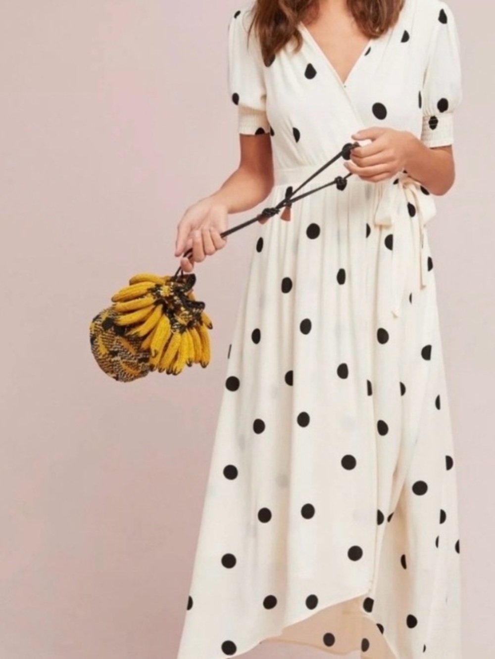 Anthropologie Maeve Cream Wrap Polka Dot with Black Dots